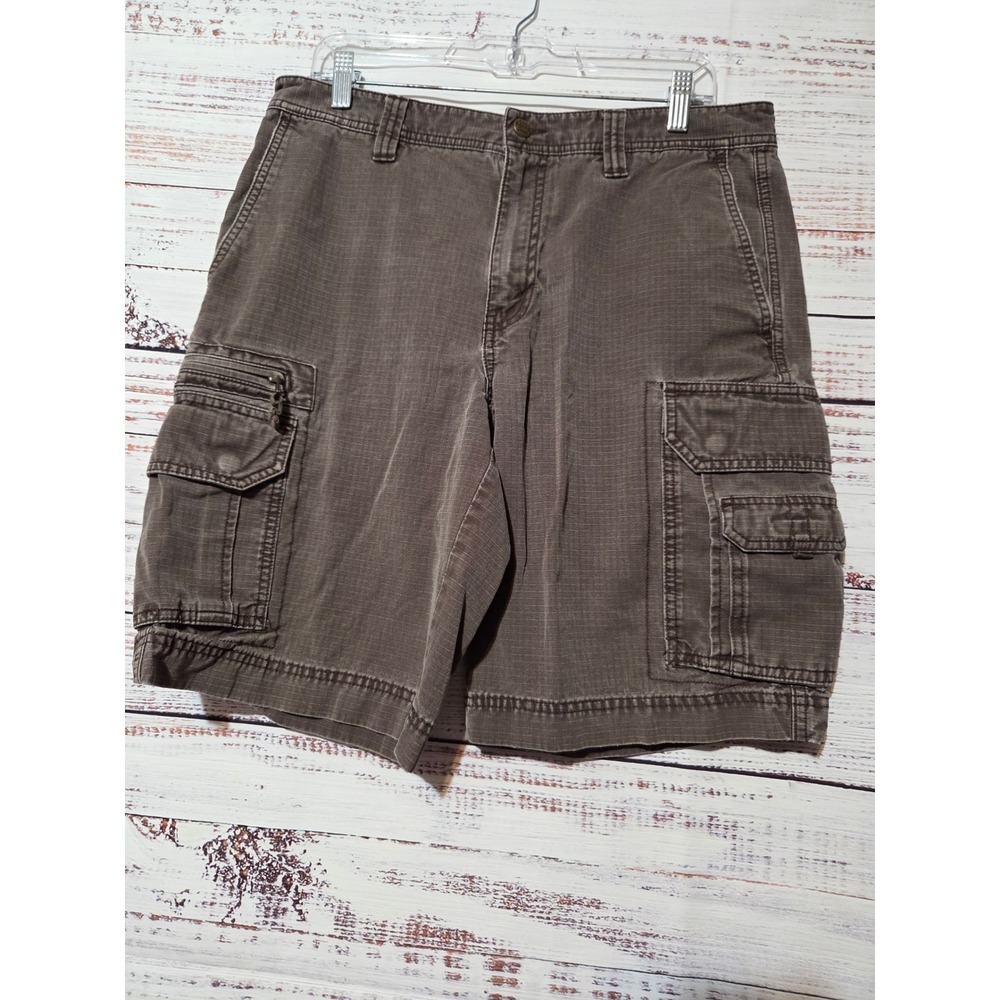 Eddie Bauer Mens Brown Ripstop Cotton Cargo Shorts Size 33 Outdoor Hiking